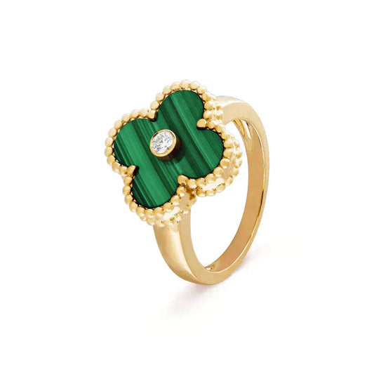 [Olivia Jewelry]CLOVER MALACHITE RING GOLD DIAMOND