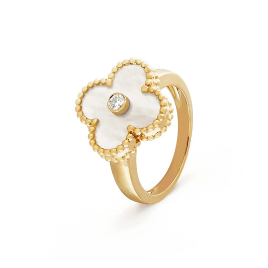 [Olivia Jewelry]CLOVER PINK MOP RING GOLD DIAMOND