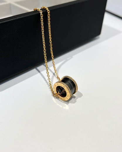 [OLIVIA]ZERO 1 BLACK CERAMIC DIAMOND PINK GOLD NECKLACE
