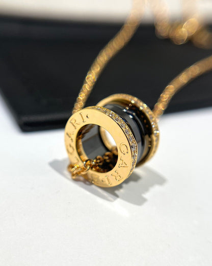 [OLIVIA]ZERO 1 BLACK CERAMIC DIAMOND PINK GOLD NECKLACE