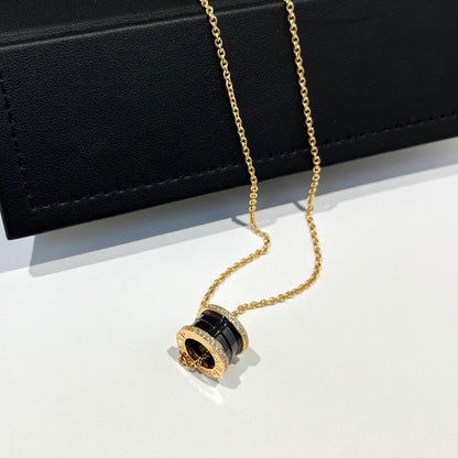 [OLIVIA]ZERO 1 BLACK CERAMIC DIAMOND PINK GOLD NECKLACE