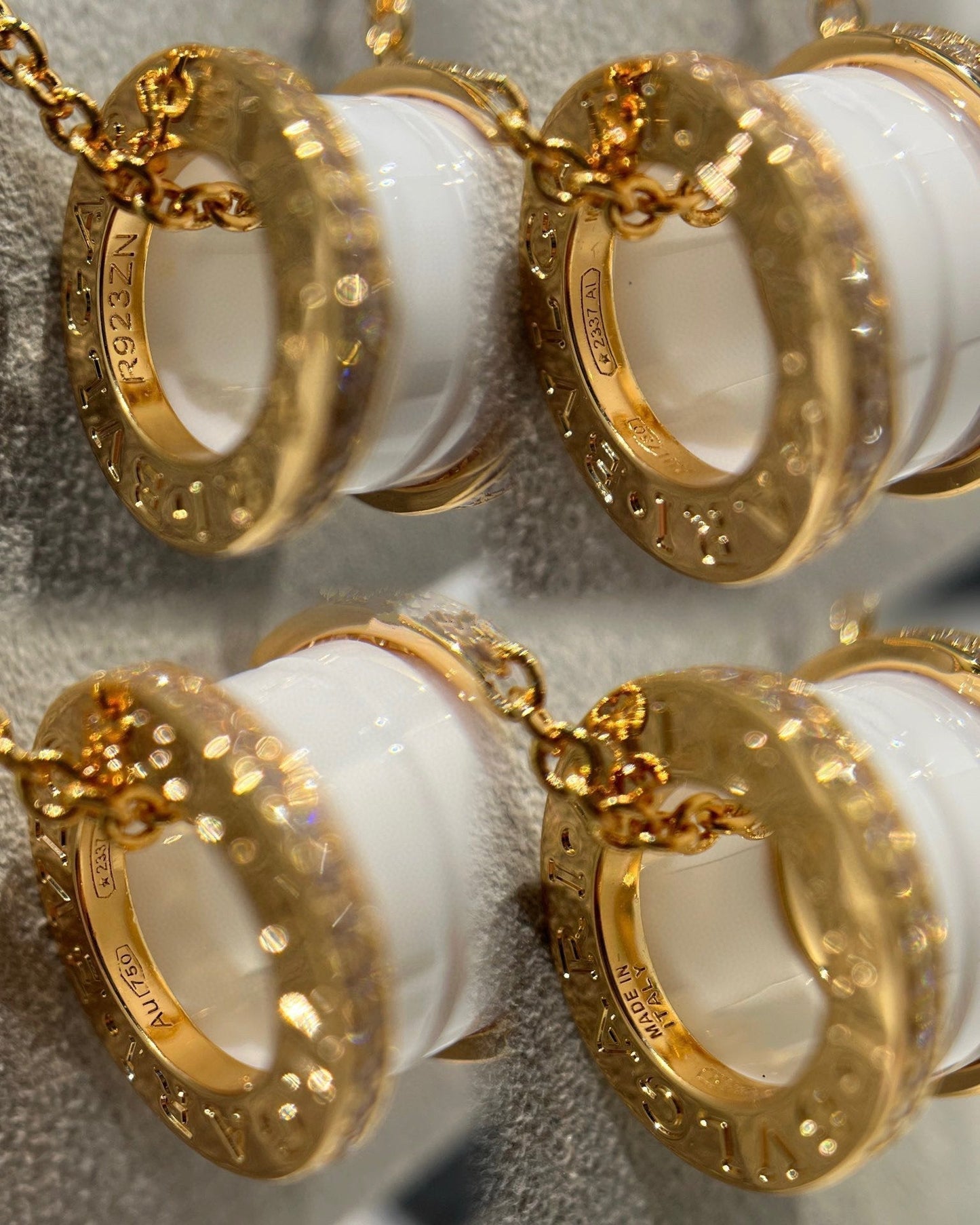 [OLIVIA]ZERO 1 WHITE CERAMIC DIAMOND PINK GOLD NECKLACE